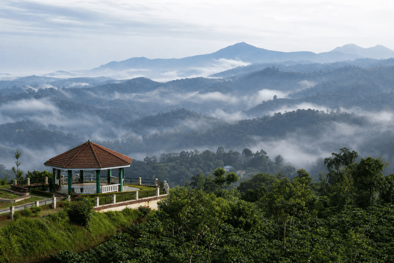 Madikeri (Coorg) — Raja's Seat & Coffee Plantations · ~120 km