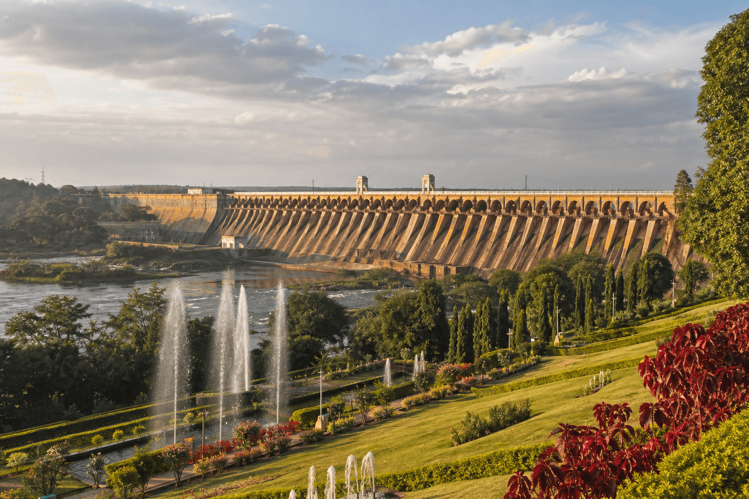 Mandya — KRS Dam & Brindavan Gardens · ~40 km